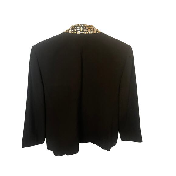 Tahari Arthur S. Levine Black Embellished Collar Open Front Jacket Size 12 - Picture 2 of 8